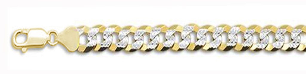 250-11MM Yellow Gold Plated Flat Pave Curb Bracelets .925 Solid Sterling Silver Available In 8" Inches