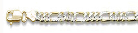 250-10MM Yellow Gold Plated Pave Figaro Chain .925 Solid Sterling Silver Available In 30" Inches