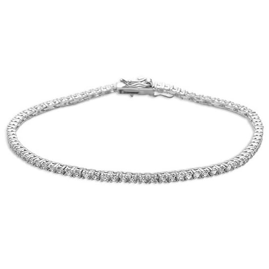 2MM Round 4 Prong Tennis Cz .925 Sterling Silver Chain 17"