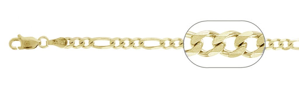 100-4MM Yellow Gold Plated Figaro Bracelets .925 Solid Sterling Silver Available In 8" Inches